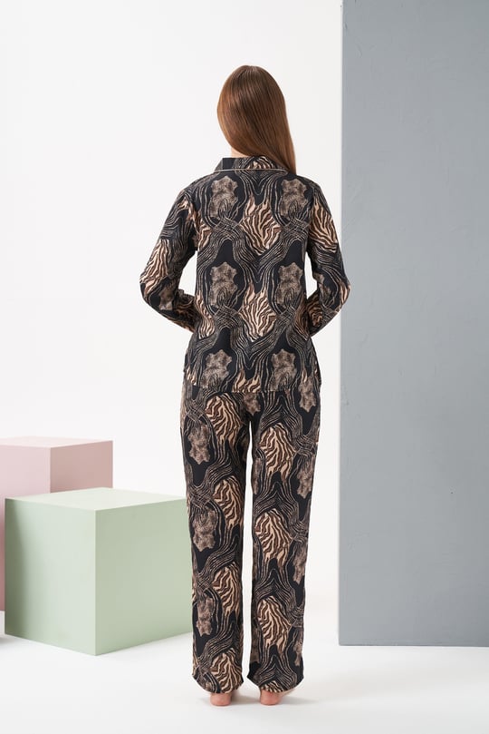 Kadın Siyah/Leopar Pijama Takım - 28039R