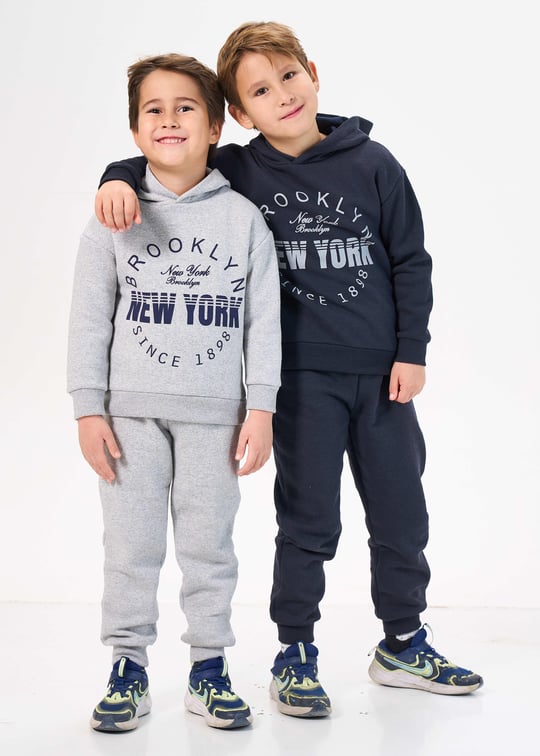 Kız/Erkek Çocuk %100 Pamuk Kapşonlu Eşofman Takımı - 05274