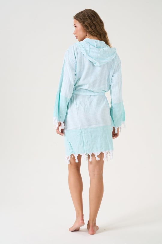 Unisex Mint %100 Pamuk Kapşonlu Peştemal Bornoz - 78275R