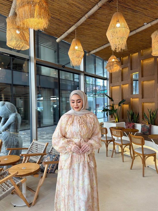 Hwes Desenli Elbise - Sarı