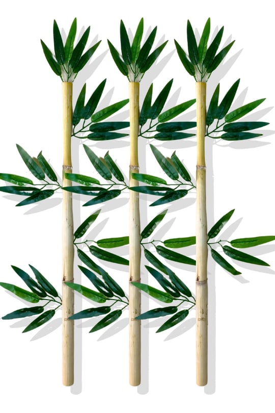 Yapay Yapraklı Dekoratif Bambu Çubuğu 80 Cm 3 Adet Islak Doku