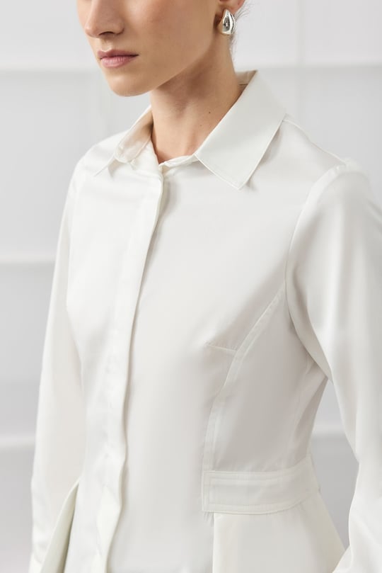 Beyaz Peplum Poplin Gömlek