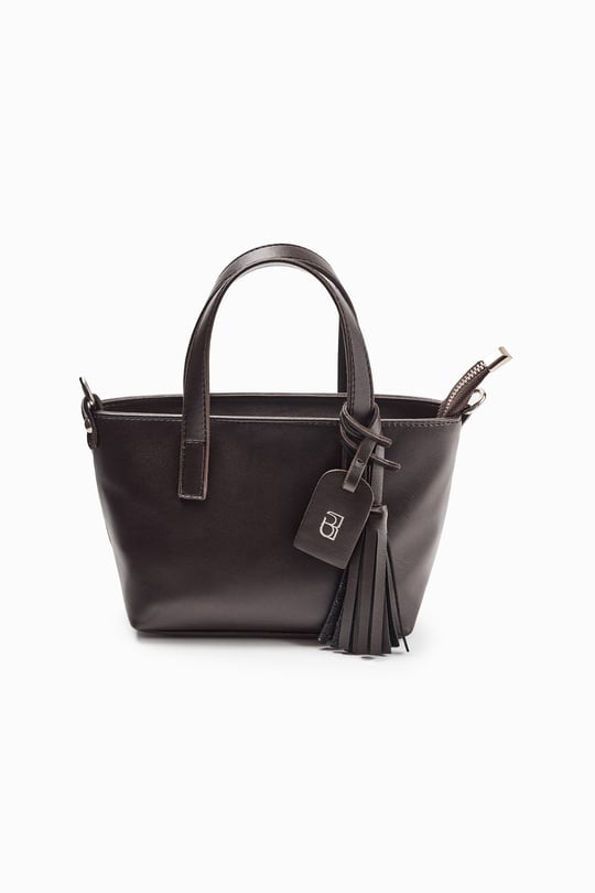 Kahverengi Püskül Detaylı Mini Tote Çanta