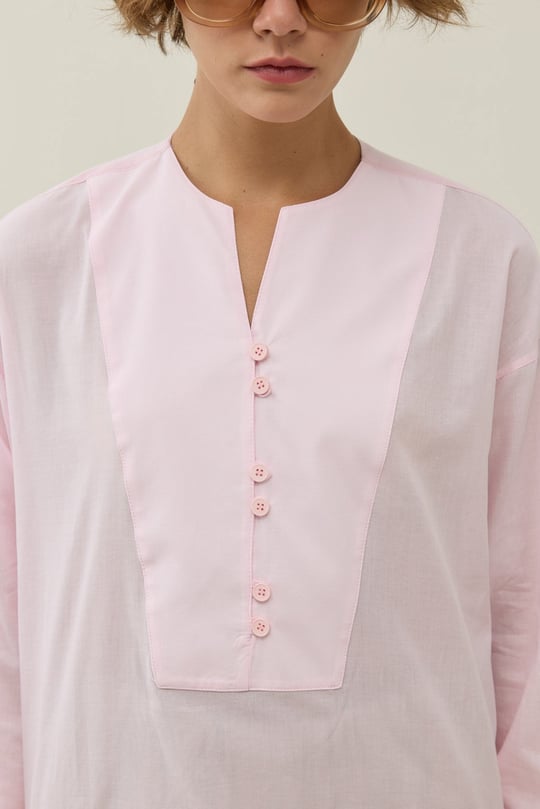 Pembe Yarım Patlı Vual Gömlek