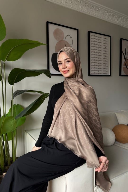 D Model Pamuk İpek Şal-Bej