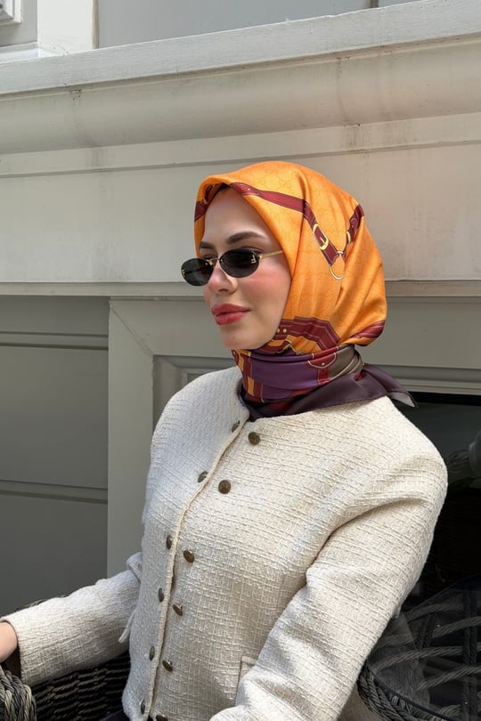 Kelepçe Desen Twill Eşarp-Turuncu