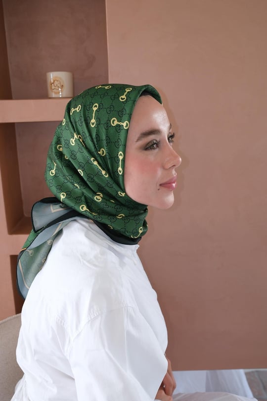Kelepçe Desen Twill Eşarp Yeşil