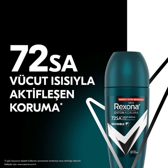 Rexona Üstün Koruma Erkek Roll-On Deodorant Invisible 72 Saat Kesintisiz Koruma 50 ml