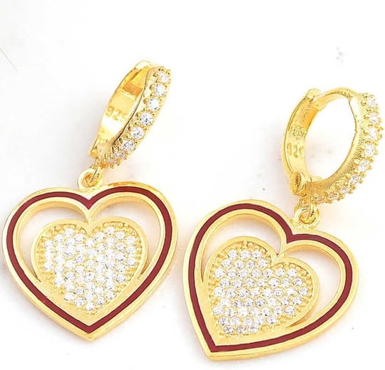 ​Gümüş Gold Sallantılı Kalp Kadın Küpe
