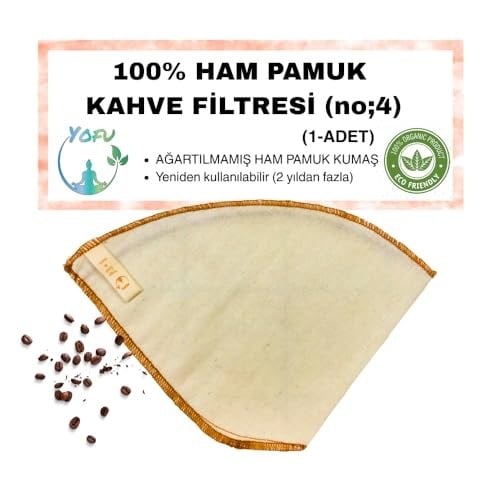 (1 adet) Yıkanabilir, Kumaş Kahve Filtresi (no:4) Ağartılmamış%100 Ham Pamuk, Organik, Ekolojik Filtre no:4