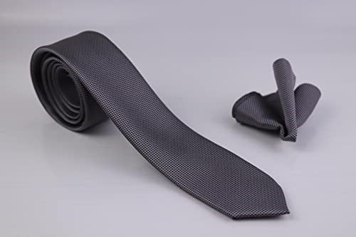 1.Kalite Özel Desenli Kravat Mendil Seti - Gri gri Tek Ebat gri Tek Ebat ars-375