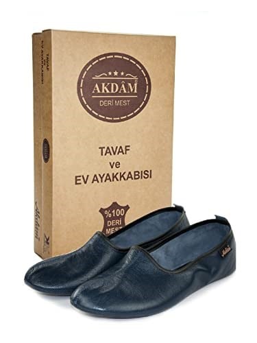%100 Deri Hac Umre Tavaf ve Ev Ayakkabısı Lacivert