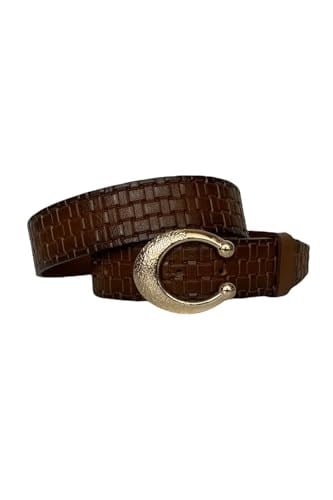 %100 Hakiki Deri, Gold Tokalı Kahverengi Kadın Kot Kemeri 4 cm; ToSado.kare-byn-53