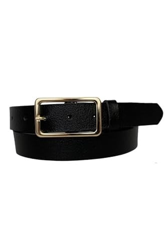 %100 Hakiki Deri Gold Tokalı Siyah İnce Kadın Kemeri, 3cm; 3cm-KDN-20-Siyah.DÜZ