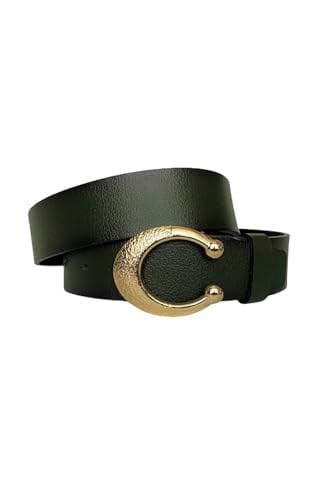 %100 Hakiki Deri, Gold Tokalı Yeşil Kadın Kot Kemeri 4 cm; Yeşil-byn-53