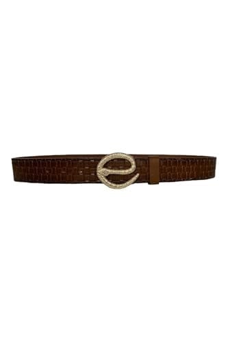 %100 Hakiki Deri, Gold Yılan Tokalı Kahverengi Kadın Kot Kemeri 4 cm; ToSado.kare-byn-49