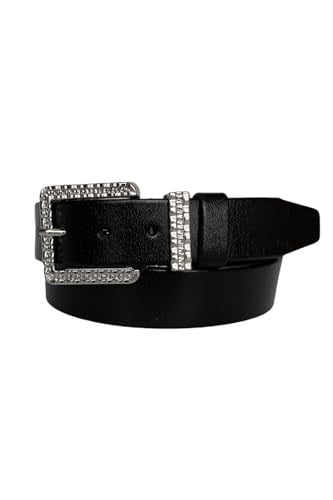 %100 Hakiki Deri, Gümüş Tokalı, Metal Köprülü Siyah Kadın Kot Kemeri 4 cm; an-byn-62