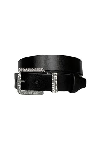 %100 Hakiki Deri, Gümüş Tokalı, Metal Köprülü Siyah Kadın Kot Kemeri 4 cm; an-byn-62