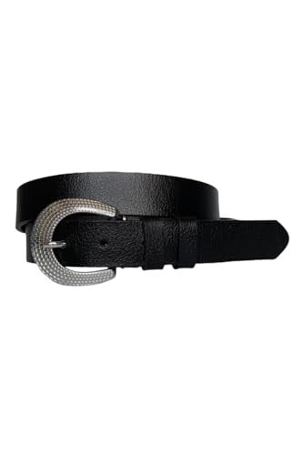 %100 Hakiki Deri Gümüş Tokalı Siyah İnce Kadın Kemeri, 3 cm; 3cm-KDN-34-Siyah.DÜZ