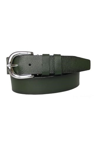 %100 Hakiki Deri, Gümüş Tokalı Yeşil Kadın Kot Kemeri 4 cm; Yeşil-byn-45