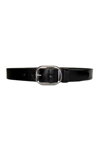 %100 Hakiki Deri, Parlak Gümüş Tokalı Kahverengi Kadın Kot, Spor Kemer 4 cm; Kahve-byn-22