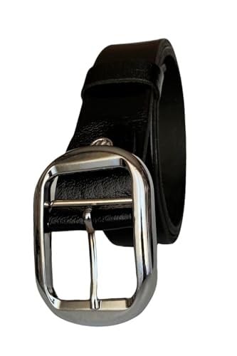 %100 Hakiki Deri, Parlak Gümüş Tokalı Kahverengi Kadın Kot, Spor Kemer 4 cm; Kahve-byn-22