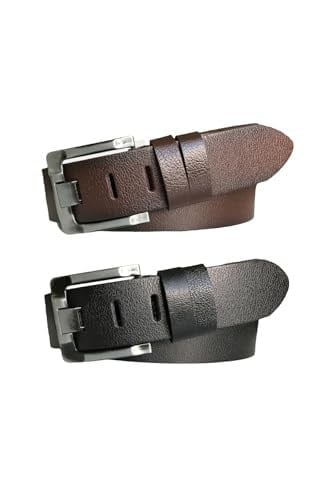 %100 Hakiki Kaliteli Deri 2li Set 4.5 cm Geniş Dilli Kot, Spor Kemer; Siyah, Kahverengi, 2li.Genis-siy.kah
