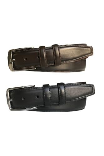 %100 Hakiki Kaliteli Deri 2li Set Klasik Kumaş Pantolon Kemeri; Siyah, Kahverengi 3,5 cm, 2li.KLA-01-02