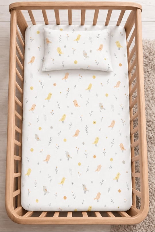%100 Pamuk Lastikli Bebek Çarşafı + Yastık Kılıfı | Park Yatak 60x120 70x110 70x120 Uyumlu - Seçenekler: KUŞ, ATLIKARINCA MAVİ, ATLIKARINCA PEMBE, AYICIK, BULUT...