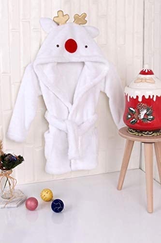 %100 Polyester Beyaz Çocuk Kapüşonlu Sabahlık Bornoz Ev Giyim 2-4 Yaş