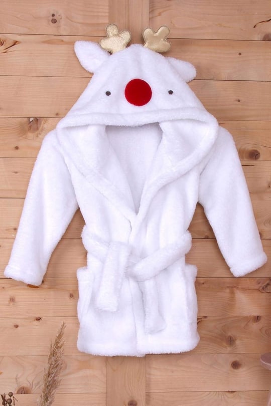 %100 Polyester Beyaz Çocuk Kapüşonlu Sabahlık Bornoz Ev Giyim 2-4 Yaş