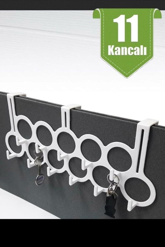 11 Kancalı Çok Amaçlı Kapı Arkası Askısı 48 cm Fular Eşarp Kravat Elbise Pantalon Ceket Askısı Beyaz