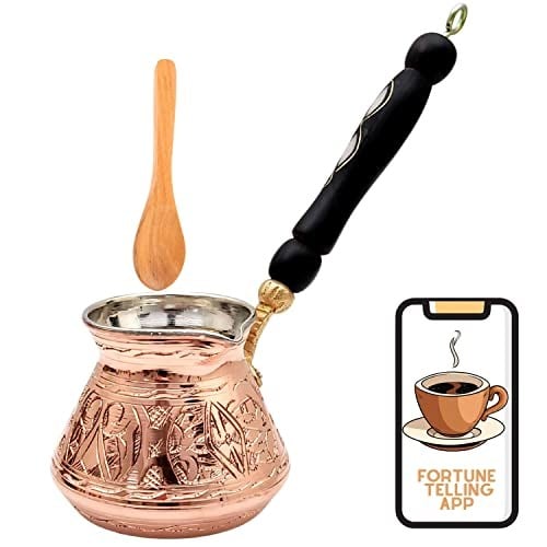12oz Bakır Türk Yunan Arapça Cezve Servet Uygulaması ve Ahşap Saplı (4 bardak), Cezve Türk Cezvesi, İbrik, Briki Yunan Cezvesi, Dövülmüş Türk Kahvesi Makinesi