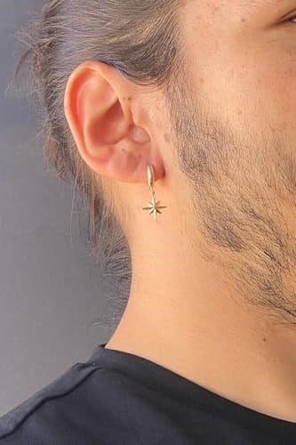 14 Ayar Altın Erkek 2 cm Pusula Motifli Halka Küpe ERKVRTZ115623