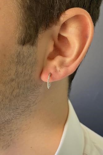 14 Ayar Beyaz Altın Burgulu Halka Erkek Küpe ERKZ091369