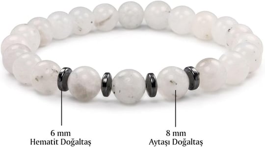 (1769) Ay Taşı - Hematit Doğal Taş Bileklik 8 Mm Çeşitli 18-19 cm