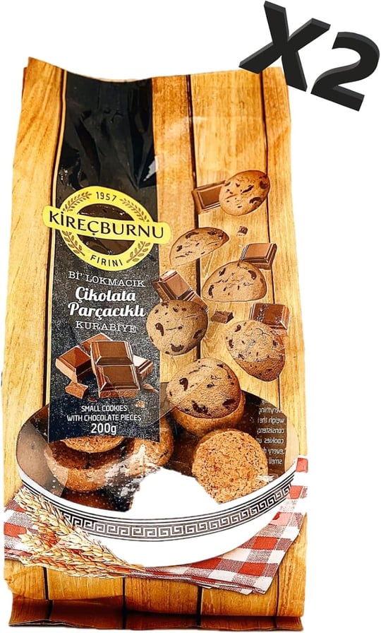 1957 KİREÇBURNU FIRINI ÇİKOLATA PARÇACIKLI Bİ LOKMACIK KURABİYE 200 G X 2 PAKET