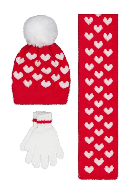 2-5 Yaş Atkı Bere Eldiven Set -, Standart, 24243103025W1, Kırmızı, Kız Çocuklar