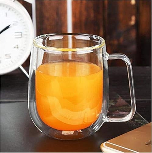2 Adet Çift Cidarlı Cam Kupa Bardak Su Meşrubat Çay Saplı 250 ml