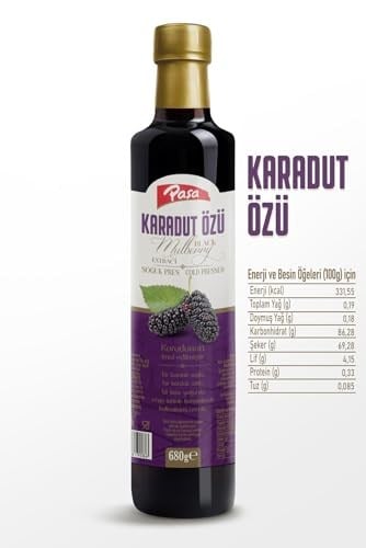 (2 Adet) Paşa Karadut Özü, 680g Şişe, Soğuk Pres İmal Edilmiş Doğal Meyve Özü