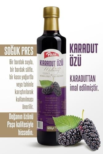 (2 Adet) Paşa Karadut Özü, 680g Şişe, Soğuk Pres İmal Edilmiş Doğal Meyve Özü