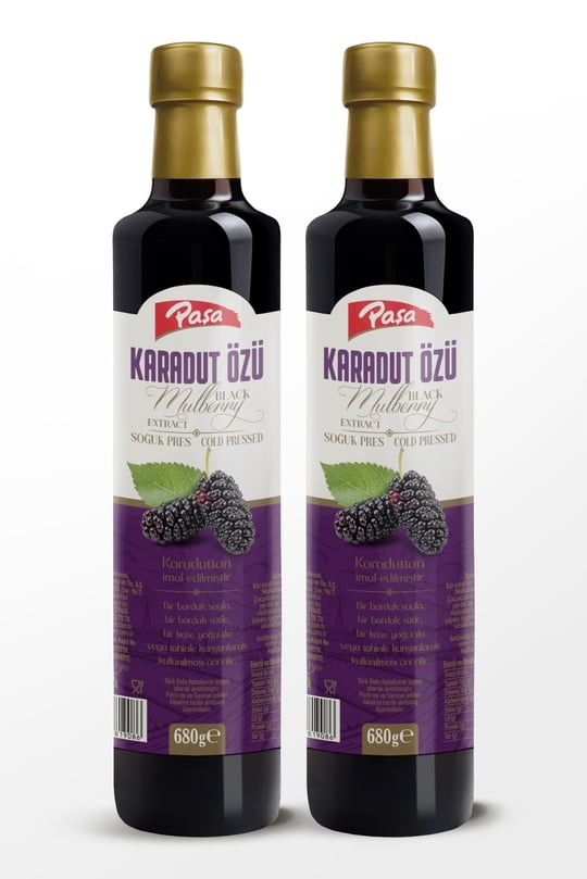 (2 Adet) Paşa Karadut Özü, 680g Şişe, Soğuk Pres İmal Edilmiş Doğal Meyve Özü
