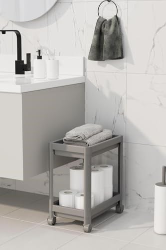 2 Katlı Tekerlekli Düzenleyici Raf Mutfak Tezgah & Evye Altı Dolap İçi Organizer, Banyo Deterjanlık ve Şampuanlık, Çok Amaçlı Taşınabilir Sebzelik, Modern Dekoratif Mutfak Raf Ünitesi (GRİ)