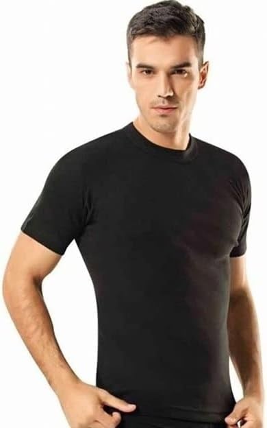 2 Li Paket Siyah Penye Pamuk Sıfır Yaka Kısa Kollu Erkek Atlet (Siyah/L)