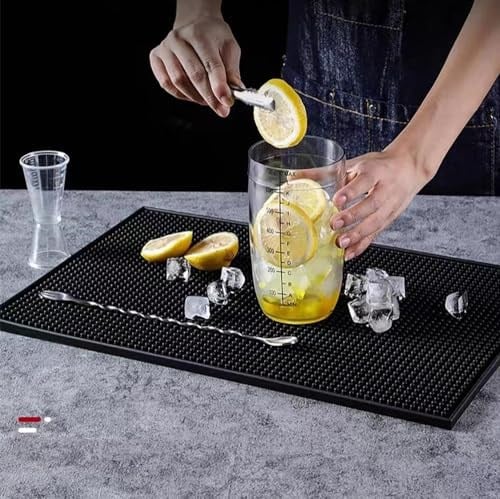 2 Paket Bar Servis Matı, Siyah Salon Berber İş İstasyonu Matı, Kaymaz Esnek Kauçuk Çalışma Matı, Bar Servisi için Profesyonel Tezgah Koruma Matı, Lavabo Matı, Güzellik Salonu 30 x 15 cm