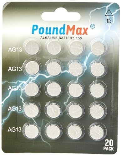 20 X PoundMax LR44 AG13 1,5 V PoundMax Alkalin Düğme Pil, Cıvasız, Sızdırmaz, Uzun Süreli Dayanıklılık, Oyuncaklar, Ölçüm Cihazları ve Hesap Makineleri için A76, G13, L1154, SR44, G13A ile Uyumlu