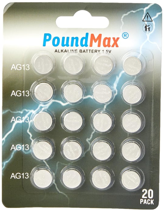 20 X PoundMax LR44 AG13 1,5 V PoundMax Alkalin Düğme Pil, Cıvasız, Sızdırmaz, Uzun Süreli Dayanıklılık, Oyuncaklar, Ölçüm Cihazları ve Hesap Makineleri için A76, G13, L1154, SR44, G13A ile Uyumlu