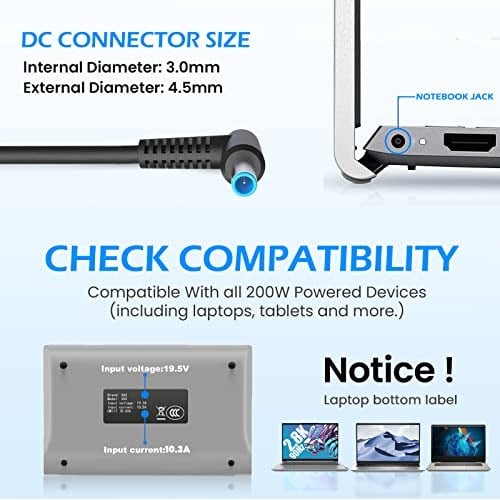 200W 19.5 V 10.3A AC Adaptör Şarj HP OMEN 15 15t 17 17 t 15-dh, HP Zbook 15 17 G3 G4 G5 G5 Zbook Fury 15 17, Zbook Studio G3 G4 G5 G7 Pavilion G7 Oyun 15-C x 15-dk 17-cd Tpn-Ca03 Envy 15-ep