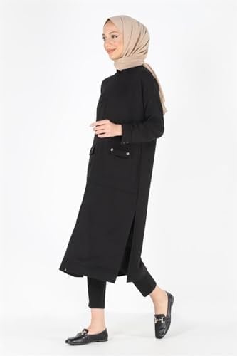 2081_Fermuarlı Yırtmaçlı Oversize Tesettür Kap