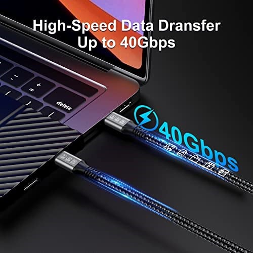 240W Thunderbolt 4 Kablo 6.5ft USB C Thunderbolt 4 Kablo Monitör Kablosu 40 Gbps Veri Aktarımını Destekler ve Thunderbolt 4/3 Monitör, Hub, Bağlantı İstasyonları ile Uyumlu Tek 8K/Çift 4K Video -